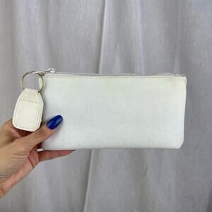 VTG 70s 80s White Leather Makeup Bag Travel Purse Coin Pouch Cosmetic Case
